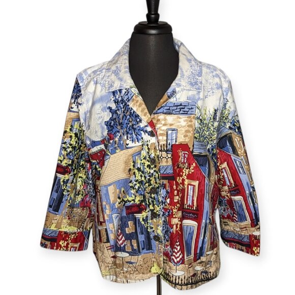 Christopher & Banks Vintage Button Down Graphic Top Size Large - Picture 1 of 12